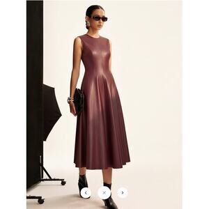 commense Faux Leather Pleated Dress Sz M